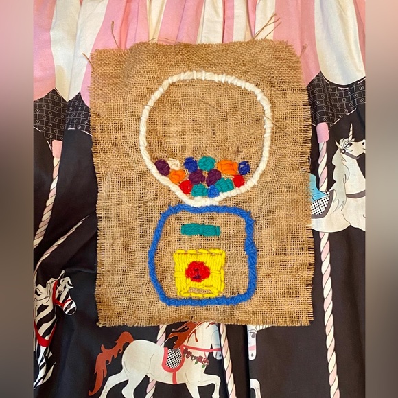 Sweet Handcrafted Burlap STITCH Gum Ball Folk Primitive Children’s ART 💖❤️💖 - Picture 1 of 2